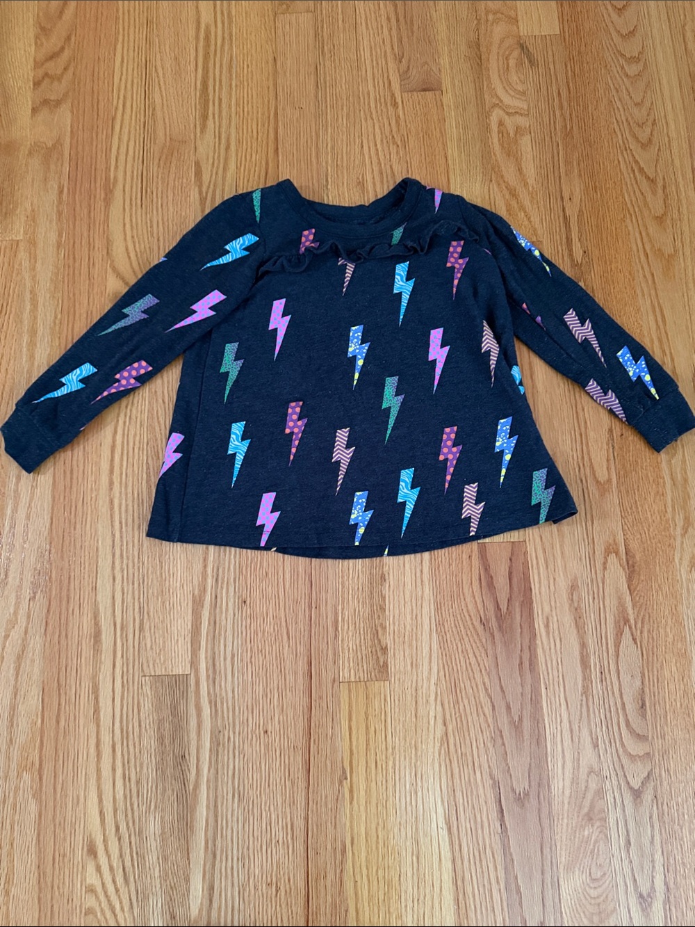 Girls' Charcoal Lightning Bolt Long-Sleeve Top
